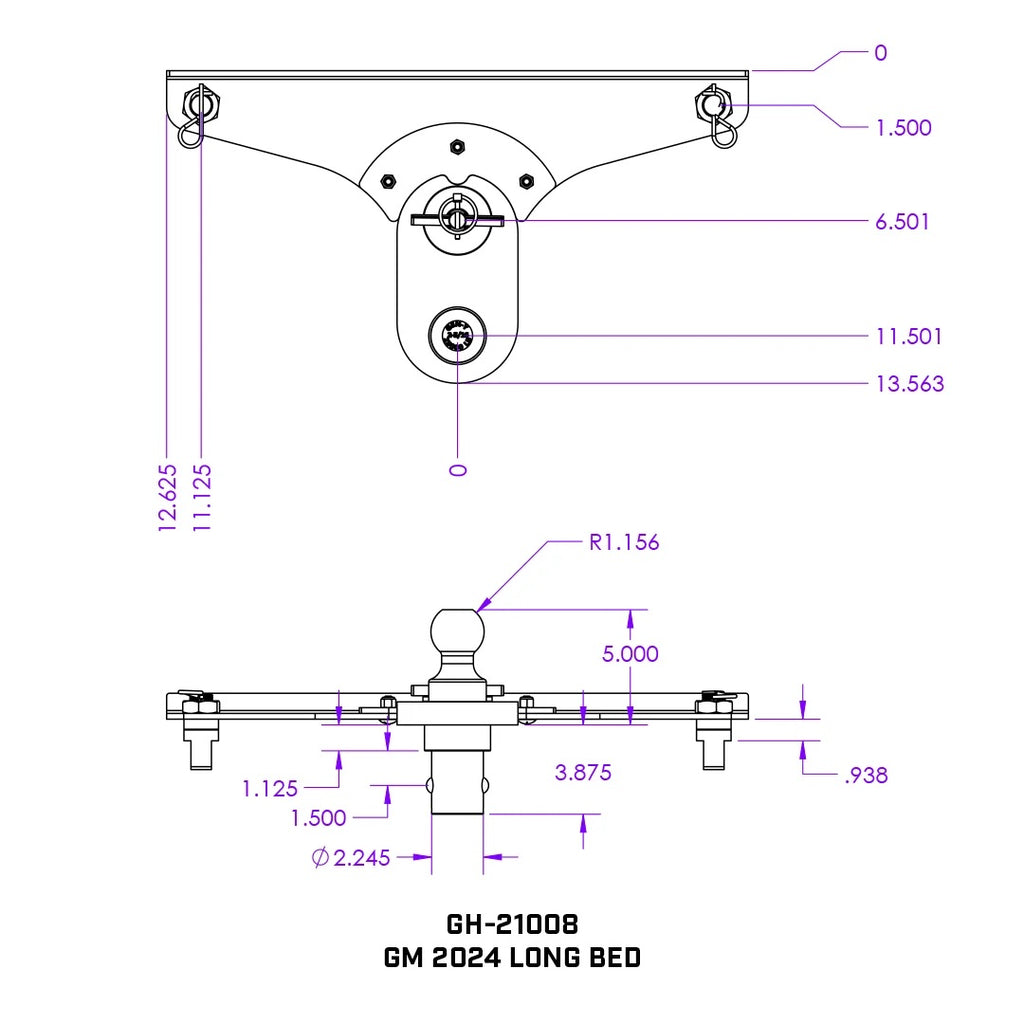 Gen-Y-2024-Gm-Long-Bed-Goosepuck-5In-Offset-Ball-Puck-Mount-25K-Towing-WExt-Ball-Assembly