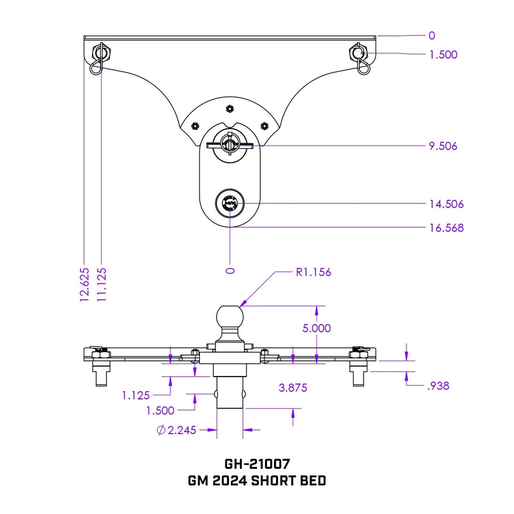 Gen-Y-2024-Gm-Short-Bed-Goosepuck-5In-Offset-Ball-Puck-Mount-25K-Towing-WExt-Ball-Assembly