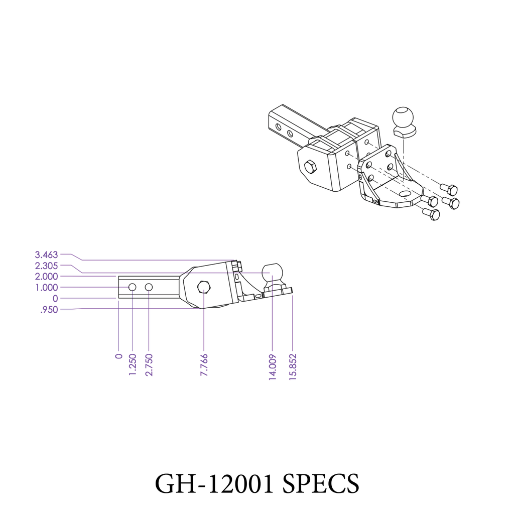Glyder-Torsion-Flex-2In-Shank-2In-Drop-4K---7K-Tw-7K-Hitch-And-Ball-Platform-With-1In-Diameter-Mounting-Hole