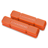Holley 241-109  Gm Licensed Vintage Series Sbc Valve Covers - Factory Orange Machined Finish