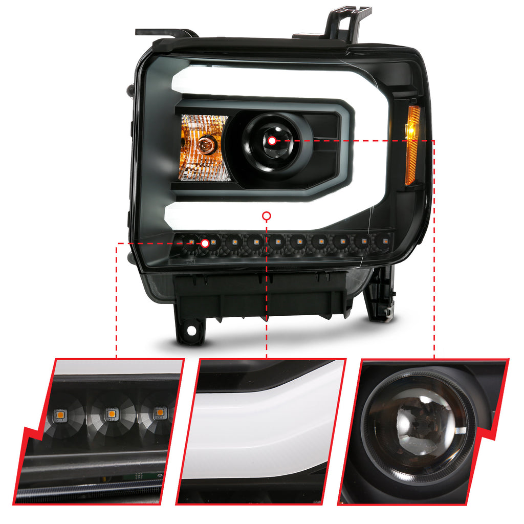 Gmc-Sierra-1500-14-15-2500H15-19-Projector-Headlight-Plank-Style-Black-W-Switchback-(Halogen)