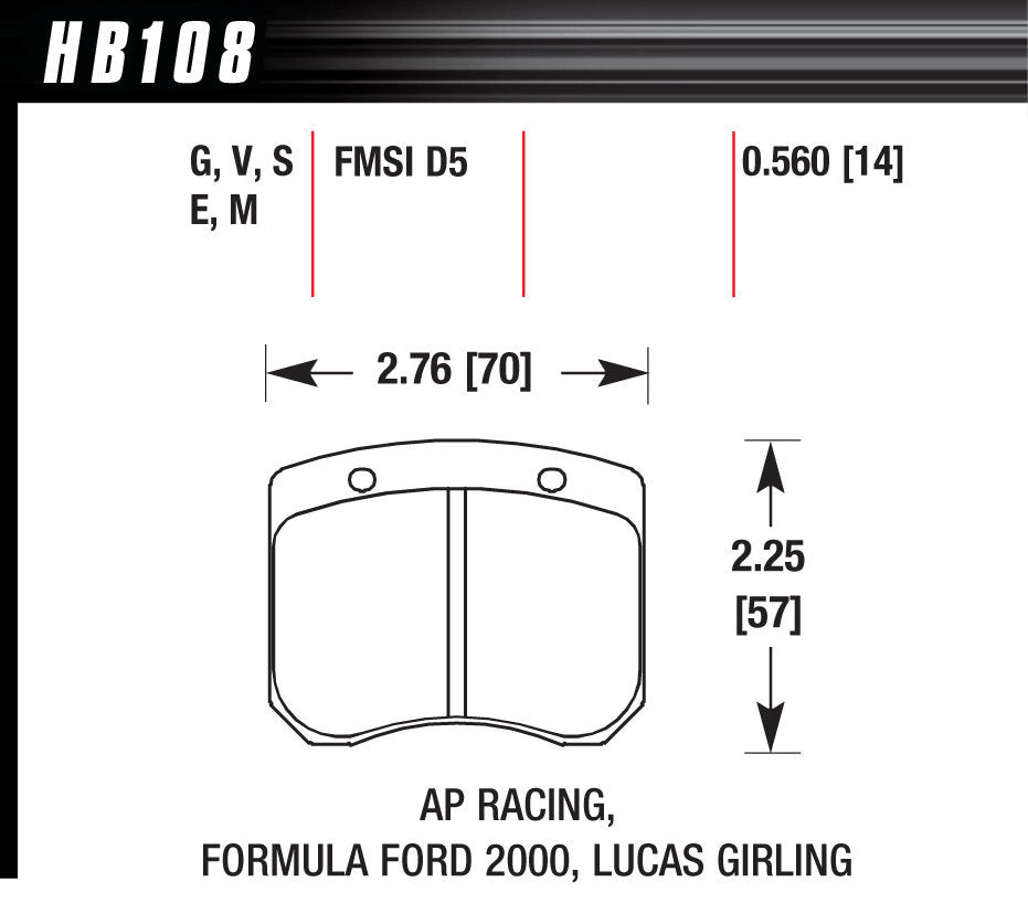 HAWK BRAKE HB108E560 BRAKE PAD AP RACING FRONT CALIPER BLUE 9012