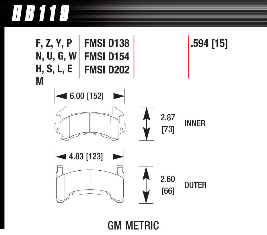 HAWK BRAKE HB119W594 Metric GM DTC-30