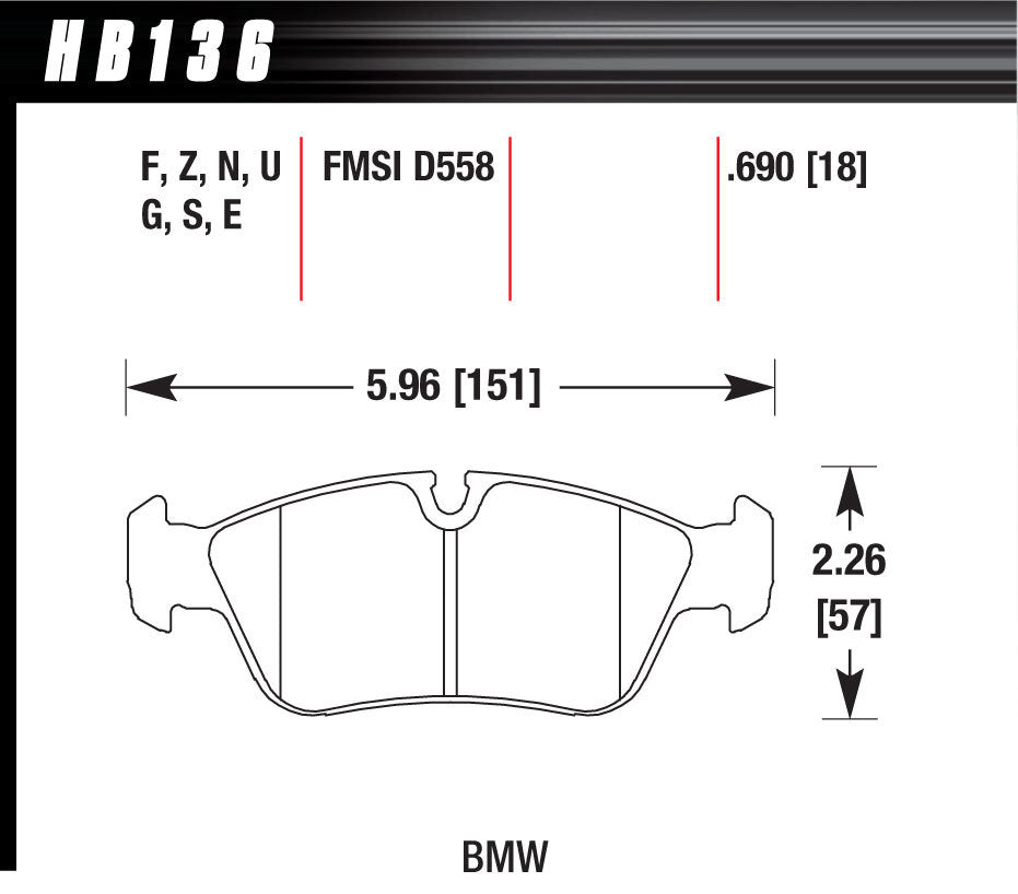 HAWK BRAKE HB136G690 Brake Pads DTC-60 BMW Front