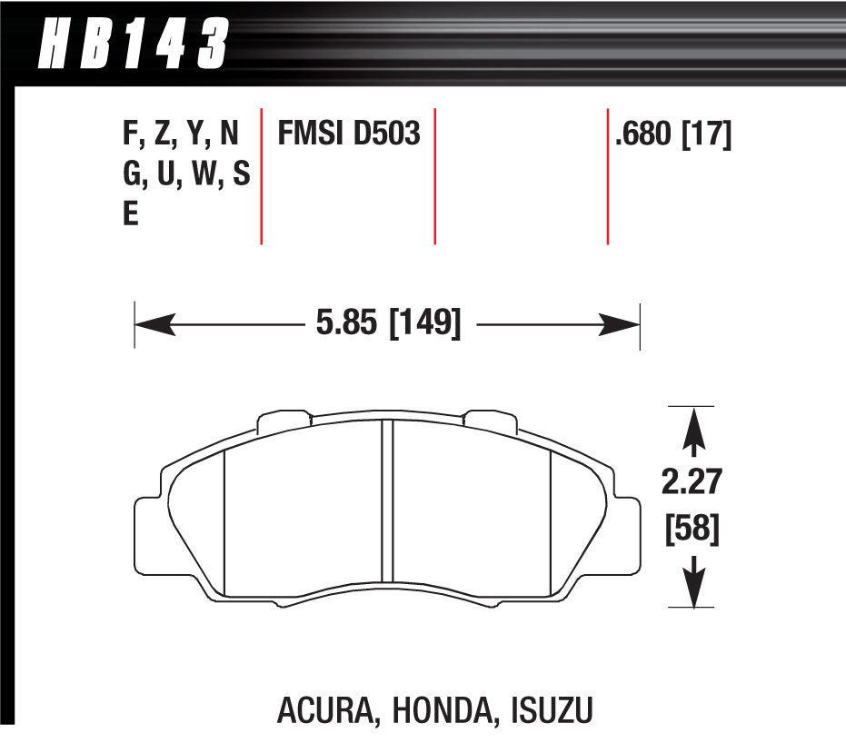 HAWK BRAKE HB143F680 Performance Street Brake Pads (4)