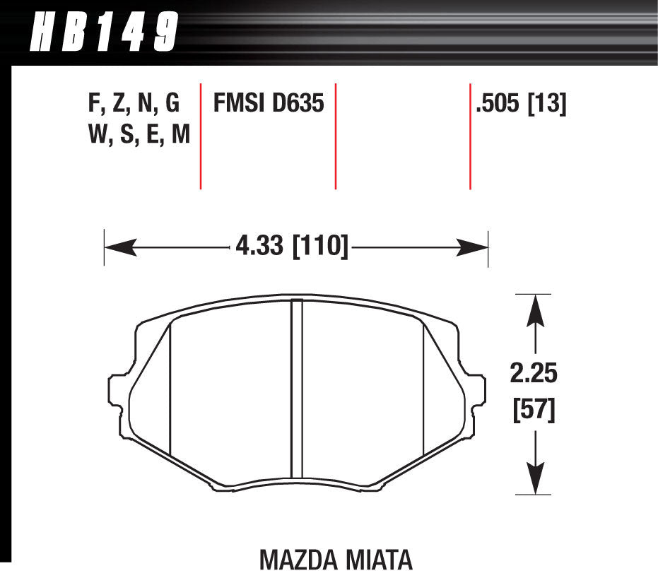 HAWK BRAKE HB149G505 Brake Pads Front Mazda Miata MX-5 DTC-60