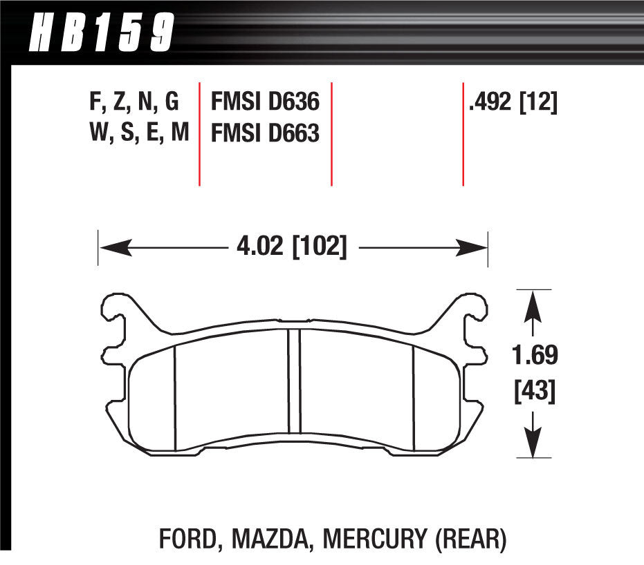 HAWK BRAKE HB159G492 Street Brake Pads Rear Miata DTC 60