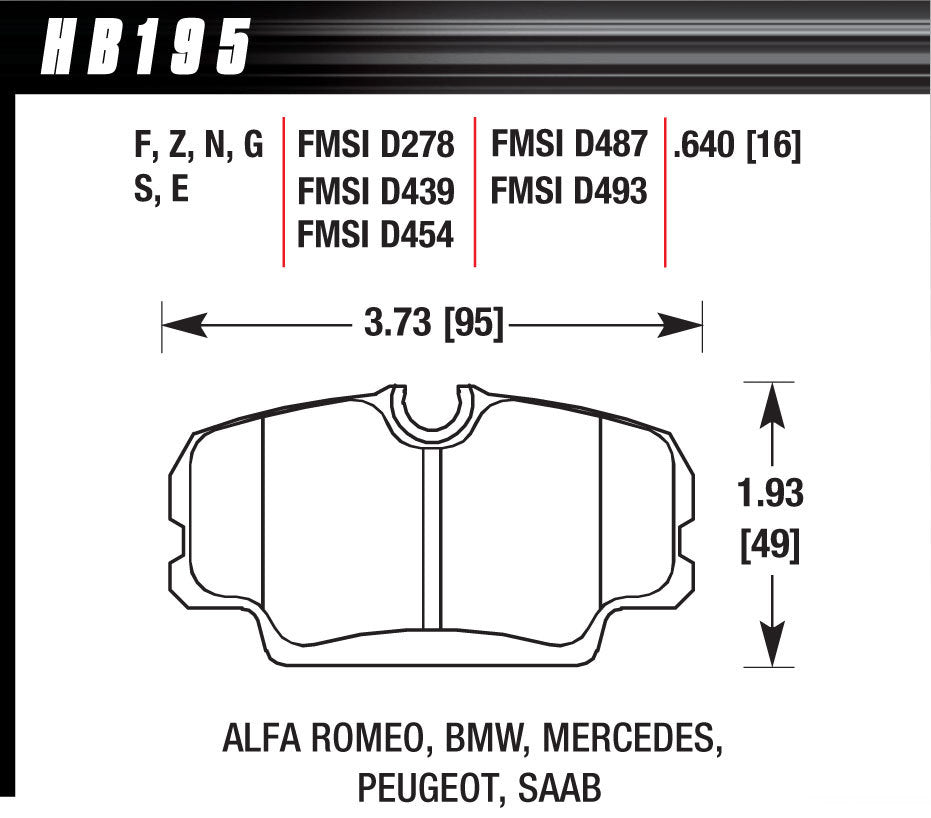 HAWK BRAKE HB195G640 Brake Pads DTC-60 BMW  Mercedes
