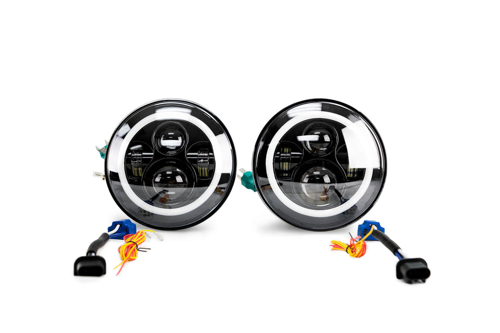 DV8 Offroad HL7JK-02 Projector Headlights; Halo for Select Jeep Wrangler, Jeep Wrangler JK