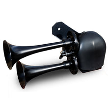 Load image into Gallery viewer, Kleinn Automotive Air Horns HOGKIT-1BK Dual Horn Kit for Select Harley-Davidson ELW LiveWire, Harley-Davidson FLD Switchback, Harley-Davidson FLDE Deluxe 107, Harley-Davidson FLFB Fat Boy 107, Harley-Davidson FLFBS Fat Boy 114, Harley-Davidson FLH