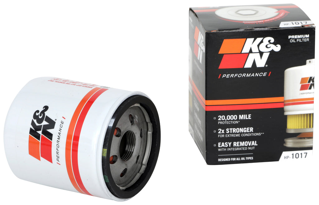 K&N HP-1017 Oil Filter for Select Alfa Romeo Giulia, Alfa Romeo Stelvio, Alfa Romeo Tonale, Buick Allure, Buick Enclave, Buick Encore, Buick LaCrosse, Buick Rainier, Cadillac CTS, Cadillac Escalade, Cadillac Escalade ESV, Cadillac Escalade EXT, Cadillac