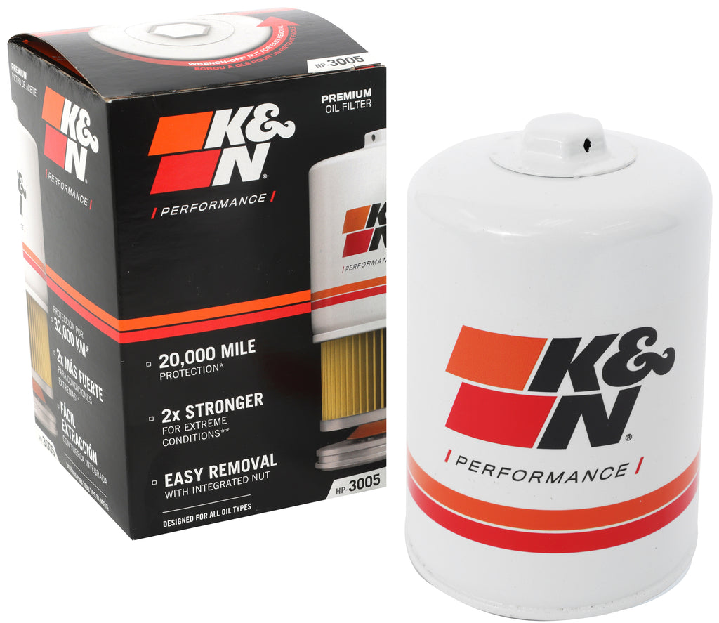 K&N HP-3005 Oil Filter for Select Blue Bird Vision School Bus, Chevrolet P30, Freightliner MT35, GMC P3500, Nissan TITAN XD