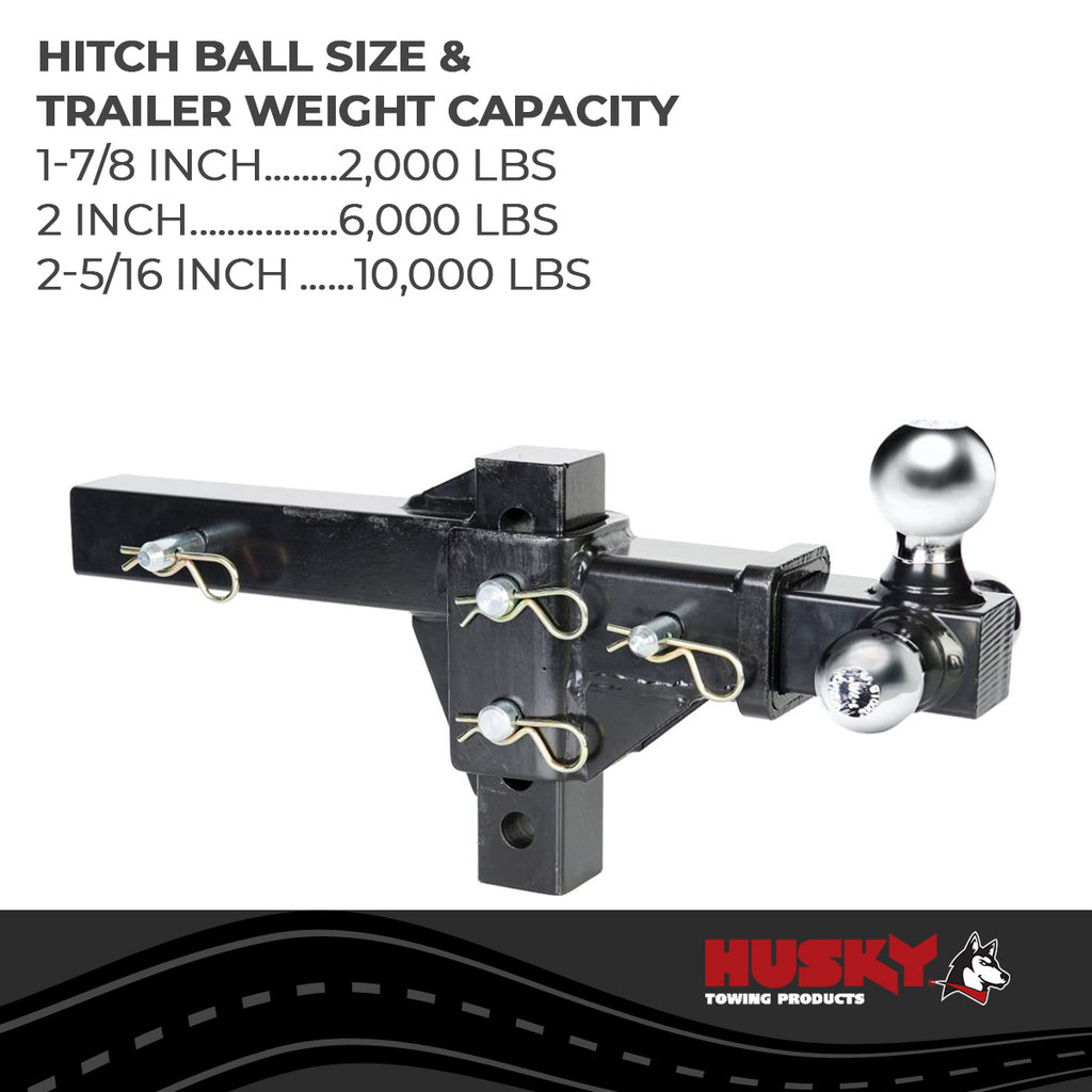 Husky Towing 30001 Fits 2" Recvr 2000-10000-14000 Gross Chr 1-7/8" & 2" & 2-5/16" Adjustable Black