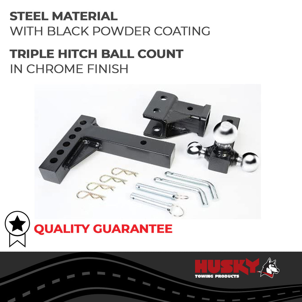 Husky Towing 30001 Fits 2" Recvr 2000-10000-14000 Gross Chr 1-7/8" & 2" & 2-5/16" Adjustable Black