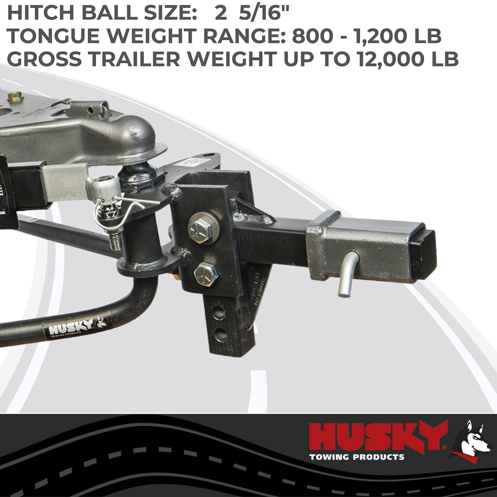 Husky Towing 30849 Rnd Bar 1200 LB Tong With 10" Shank With 2-5/16" Ball With Sway Control Package