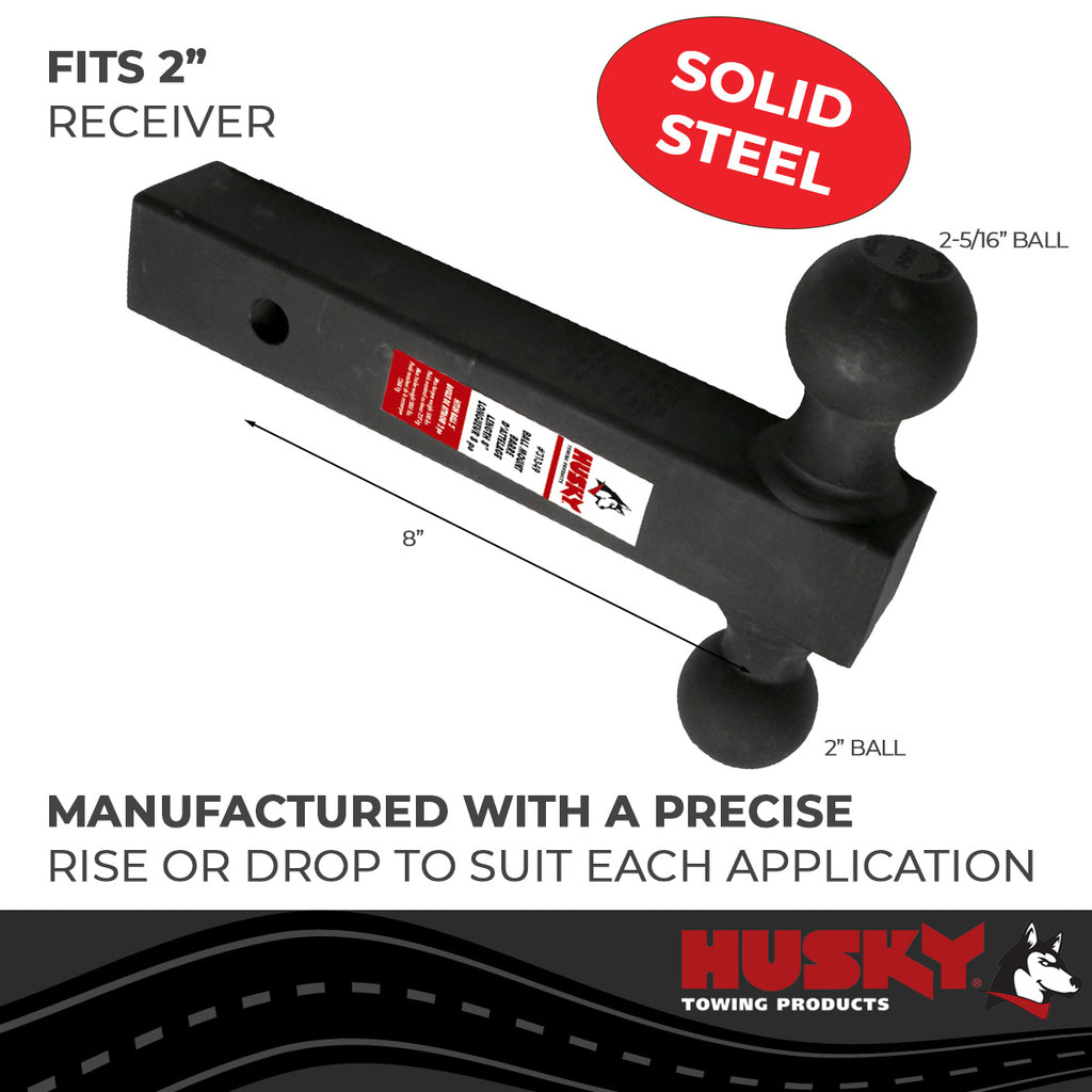 Husky Towing 31354 Fits 2" Recvr Welded 2" Ball & 2-5/16" Ball 5K Gross Wt 8" Solid Shank Steel Blk