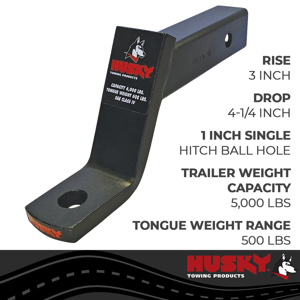 Husky Towing 31358 Fits 2" Recvr 5K Gross Wt 4-1/4" Drop/3" Rise 10" Shank Lgth W/O Ball Steel