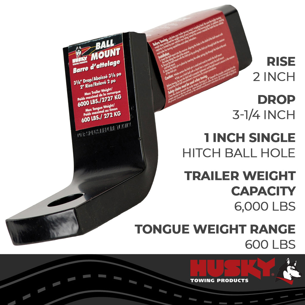 Husky Towing 31359 Fits 2" Recvr 6K Gross Wt 3-1/4" Drop/2" Rise 6-3/4" Shank Lgth W/O Ball Steel