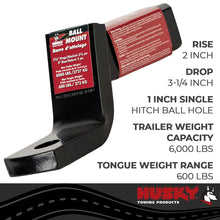 Load image into Gallery viewer, Husky Towing 31359 Fits 2" Recvr 6K Gross Wt 3-1/4" Drop/2" Rise 6-3/4" Shank Lgth W/O Ball Steel