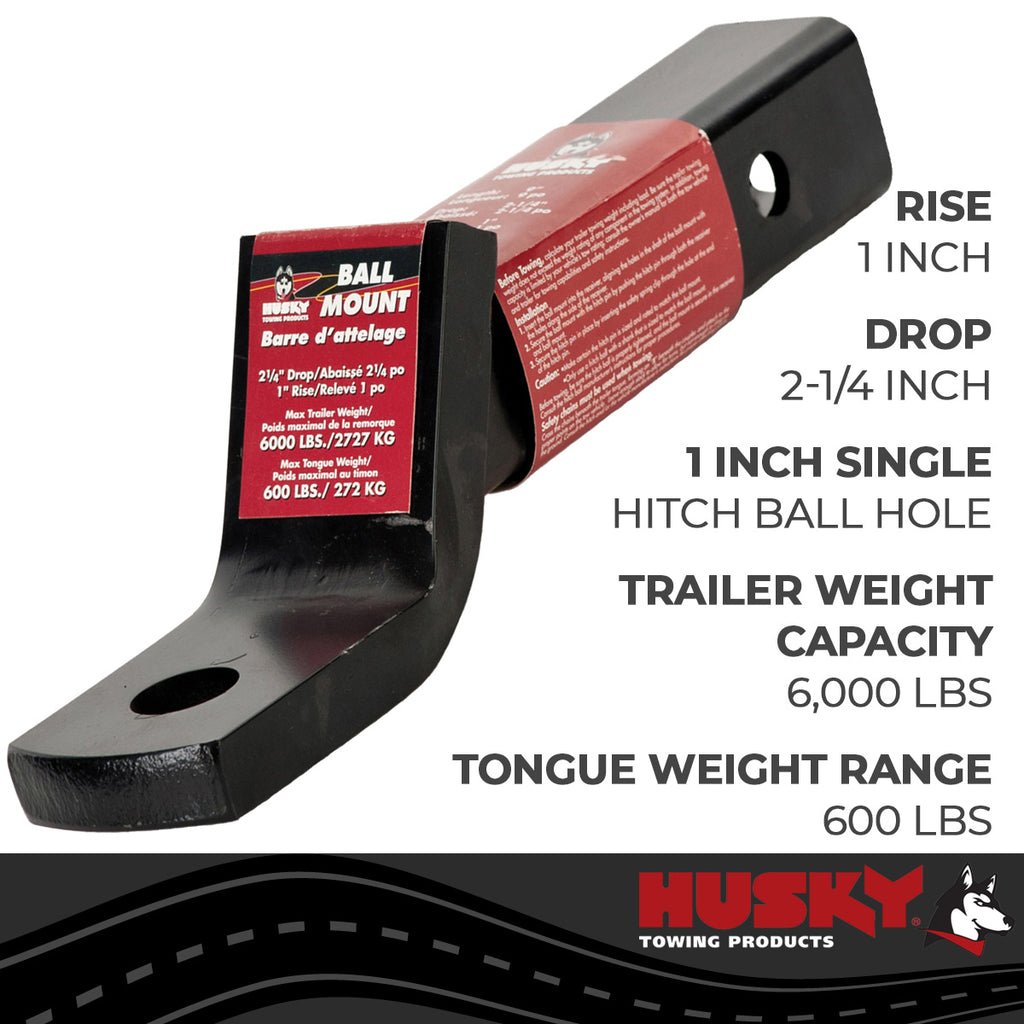 Husky Towing 31360 Fits 2" Recvr 6K Gross Wt 2-1/4" Drop/1" Rise 9" Shank Length W/O Ball Steel