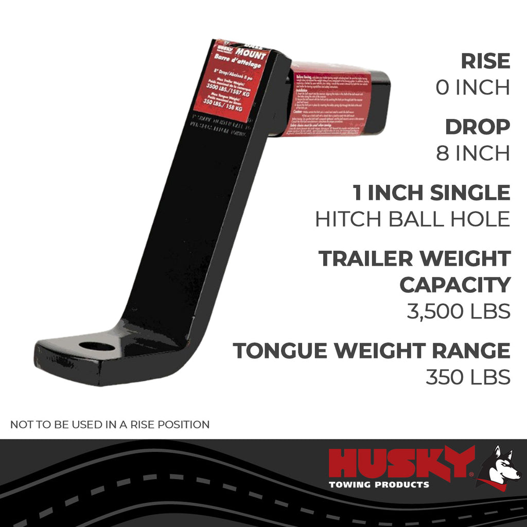 Husky Towing 31361 Fits 2" Recvr 3500 LB Gross Wt 8" Drop/No Rise 9" Shank Lgth W/O Ball Steel