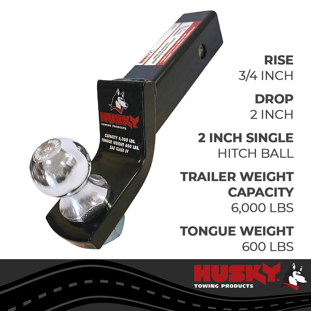 Husky Towing 31366 Fits 2" Recvr 6K Gross Wt 3/4" Rise 6-3/4" Shank Length Inc Pin & Clip