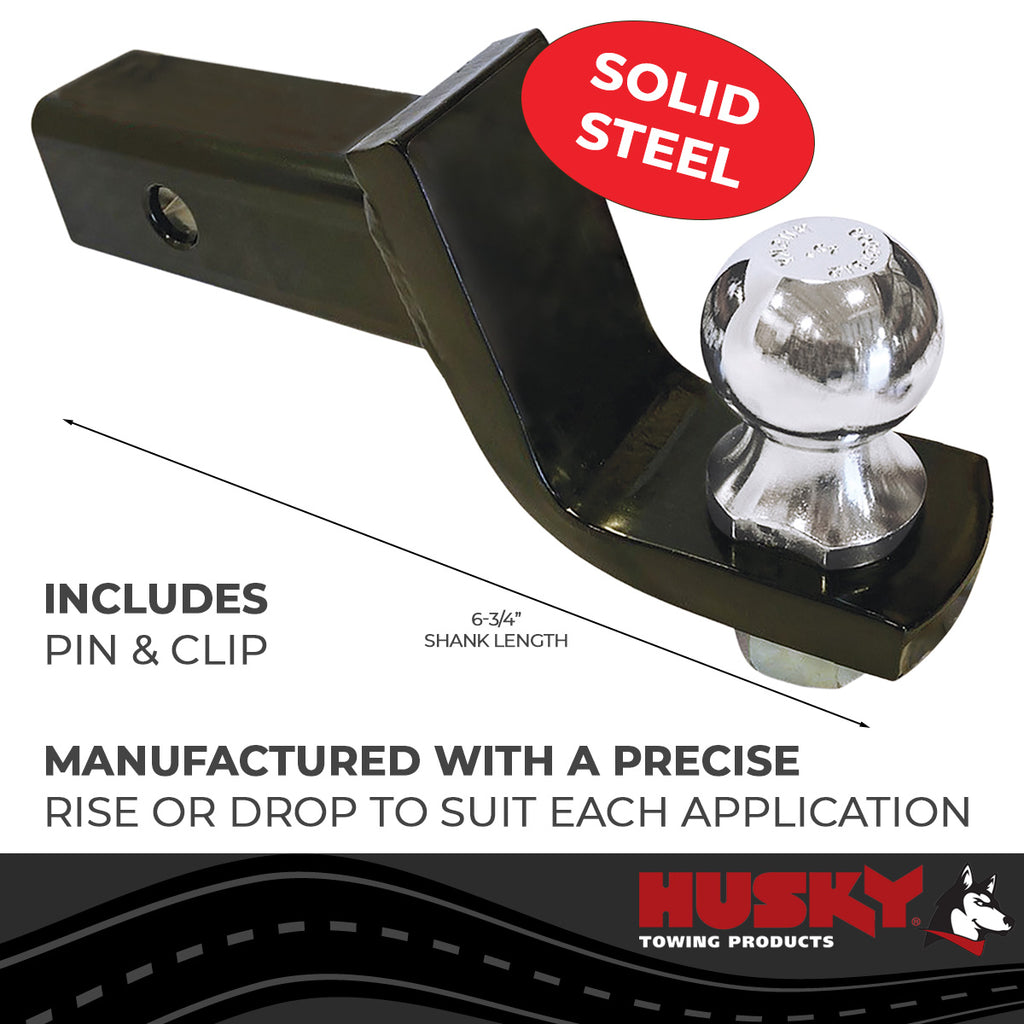 Husky Towing 31367 Fits 2" Recvr 6K Gross Wt 2" Drop/3-1/4" Rise 6-3/4" Shank Inc Pin & Clip