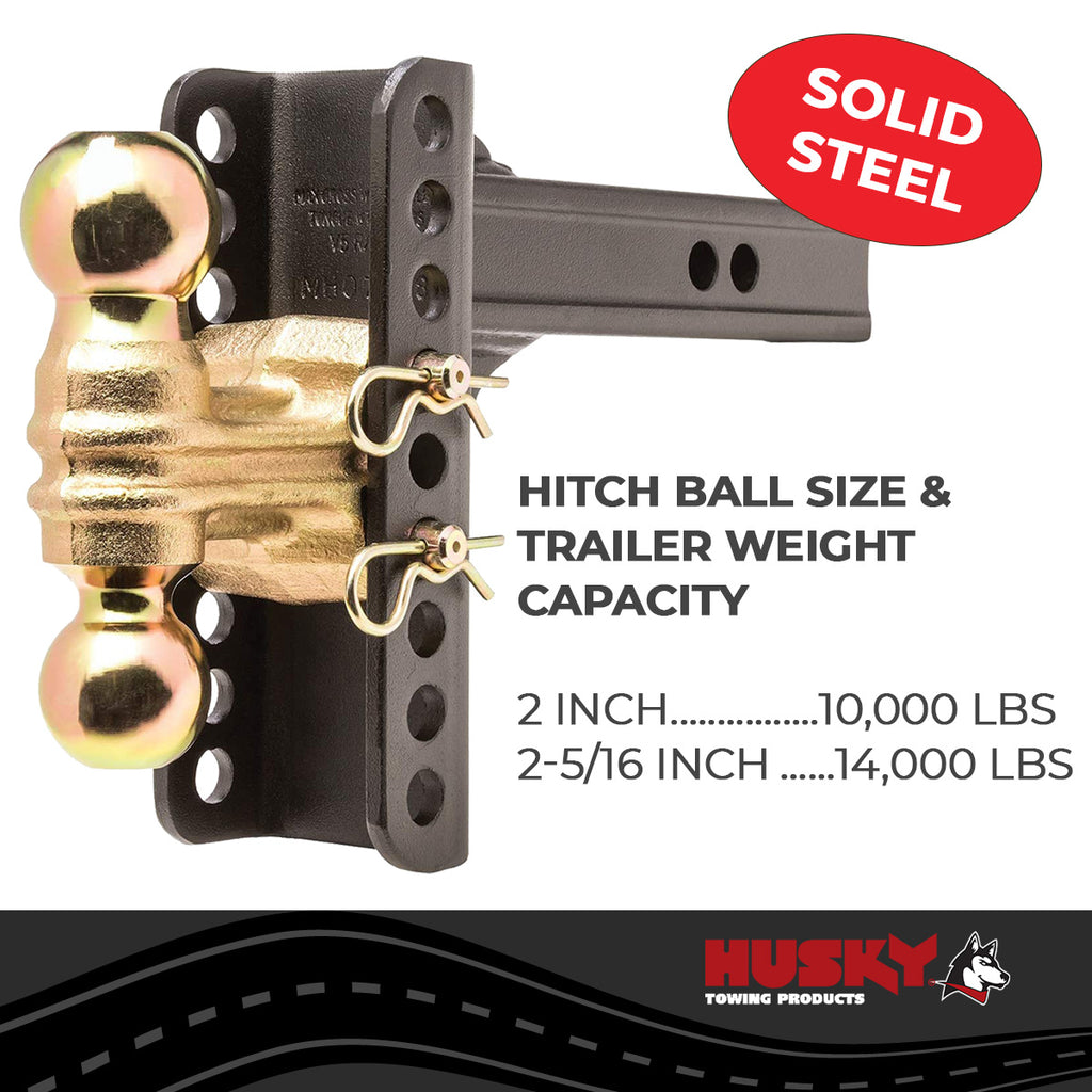 Husky Towing 33104 For 2" Recvr 14K Gross Wt Adjust Drop Or Rise Dual Hitch Ball