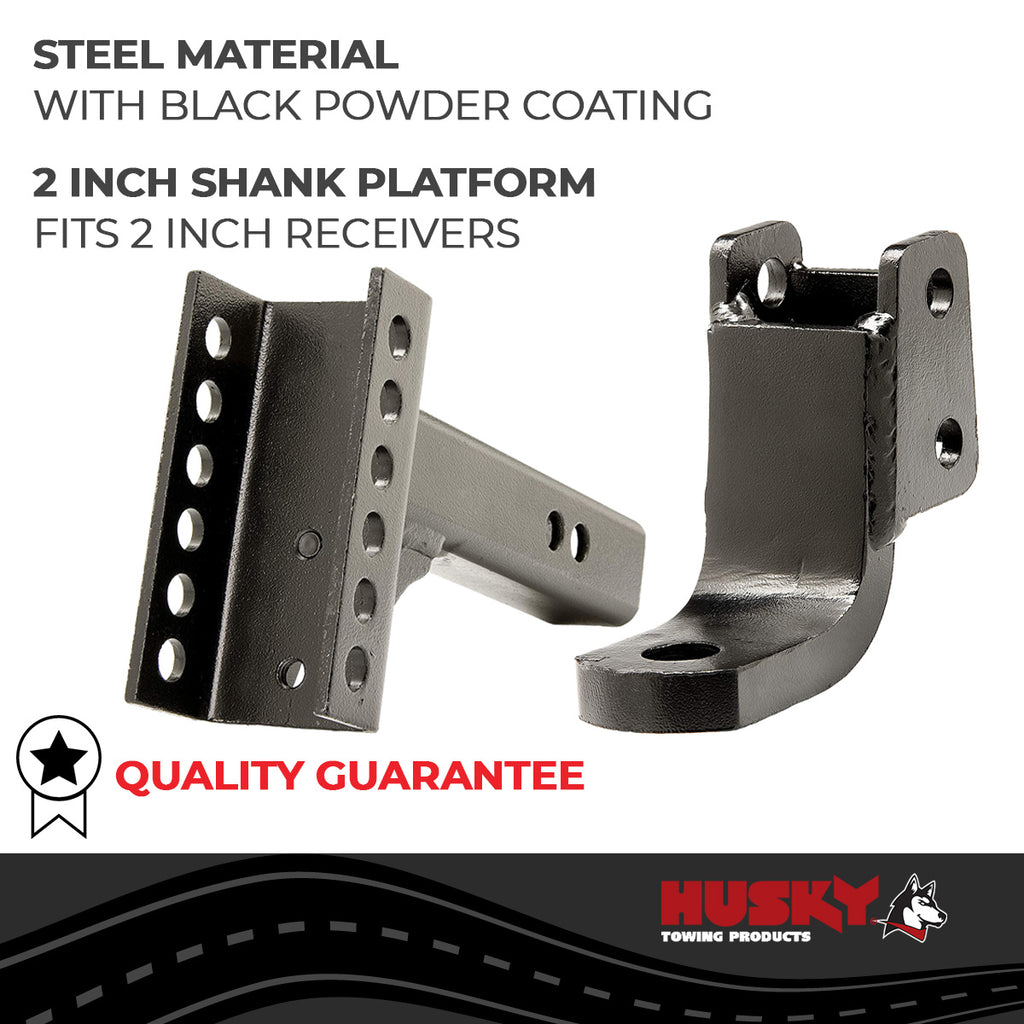 Husky Towing 33108 For 2" Recvr 6K Gross Wt Adjust Drop Or Rise Accepts 1" Shank W/O Ball Blk Steel