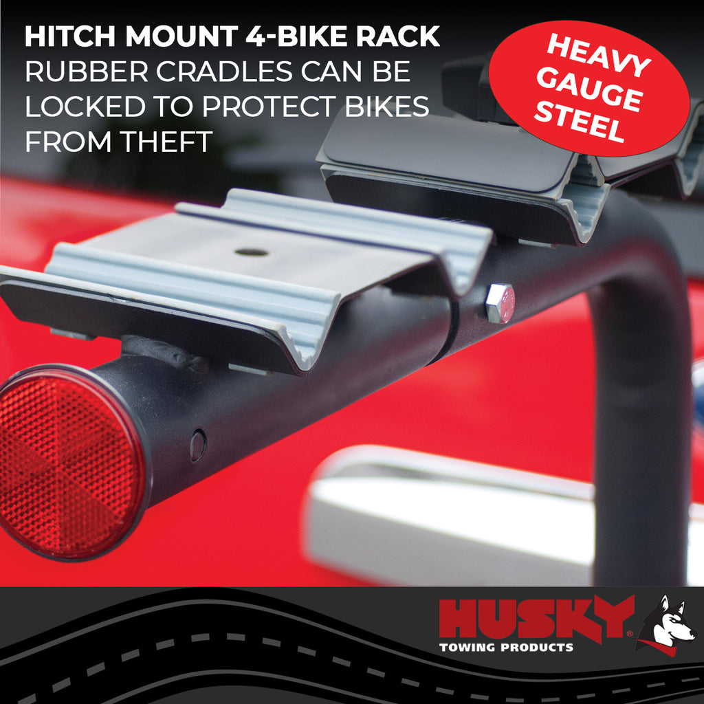 Husky Towing 81147 2" Receiver Mount Holds 4 Bikes Tiltable Frame Clamp Without Lock Non-Folding