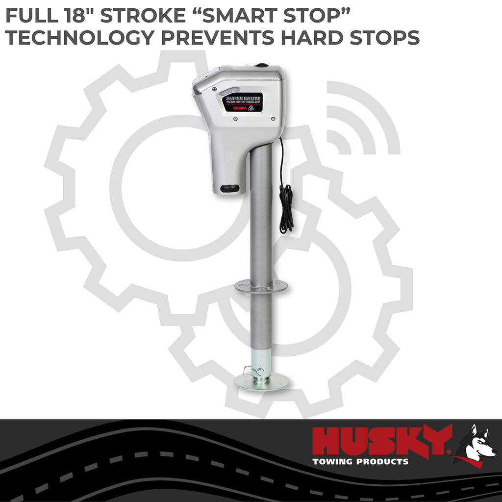 Husky Towing 82084 Elect 4K Cap 18" Travel With 6" Drop Down Leg 3 HO LEDS Without Remote Silver