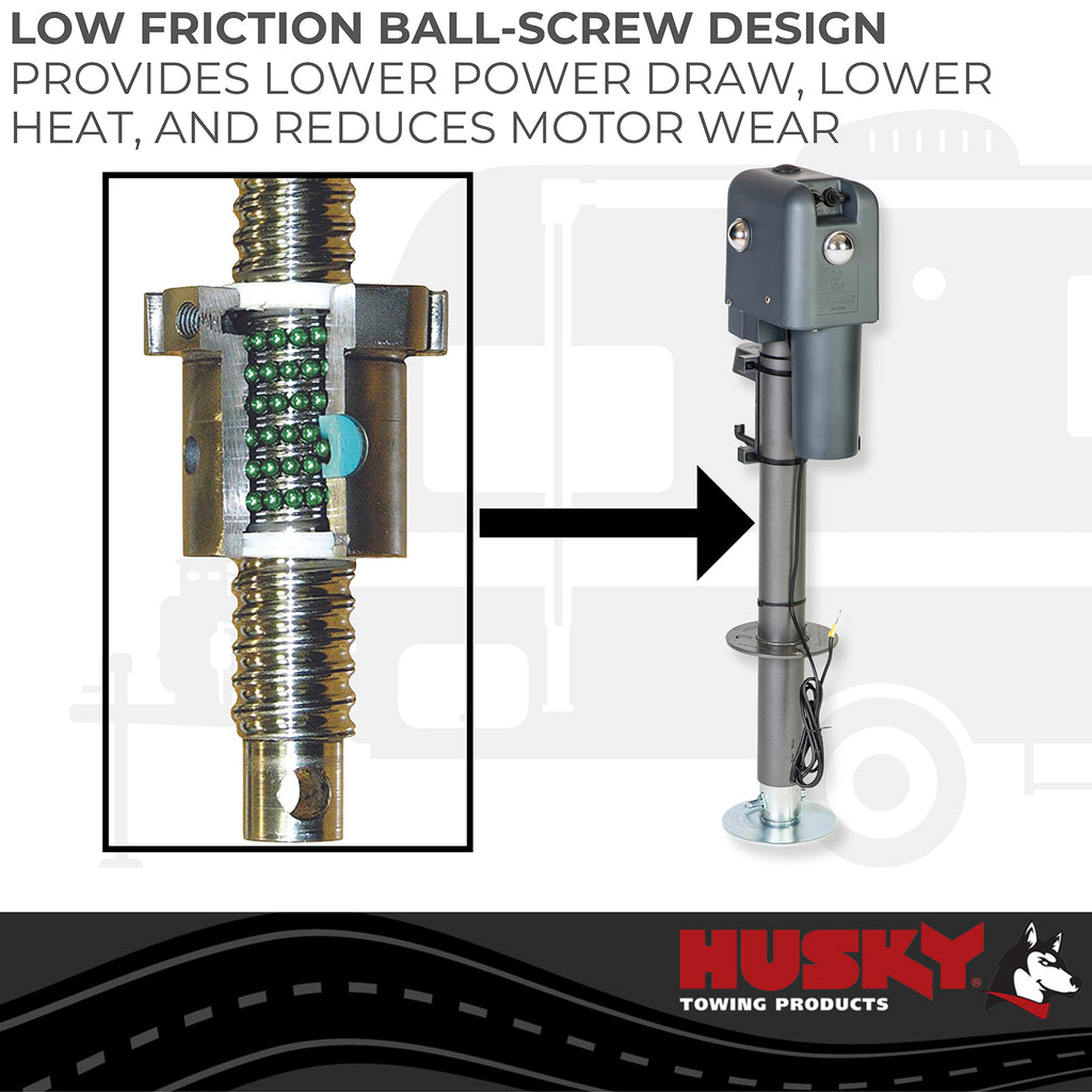 Husky Towing 87248 Elect 3000 LB Cap 18" Travel With 6" Drop Down Leg 3 St& LEDS W/O Remote Slvr