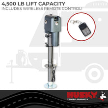 Load image into Gallery viewer, Husky Towing 87641 Elect 4500 LB Cap 18" Travel With 6" Drop Down Leg 3 St&amp; LEDS With Remote Slvr