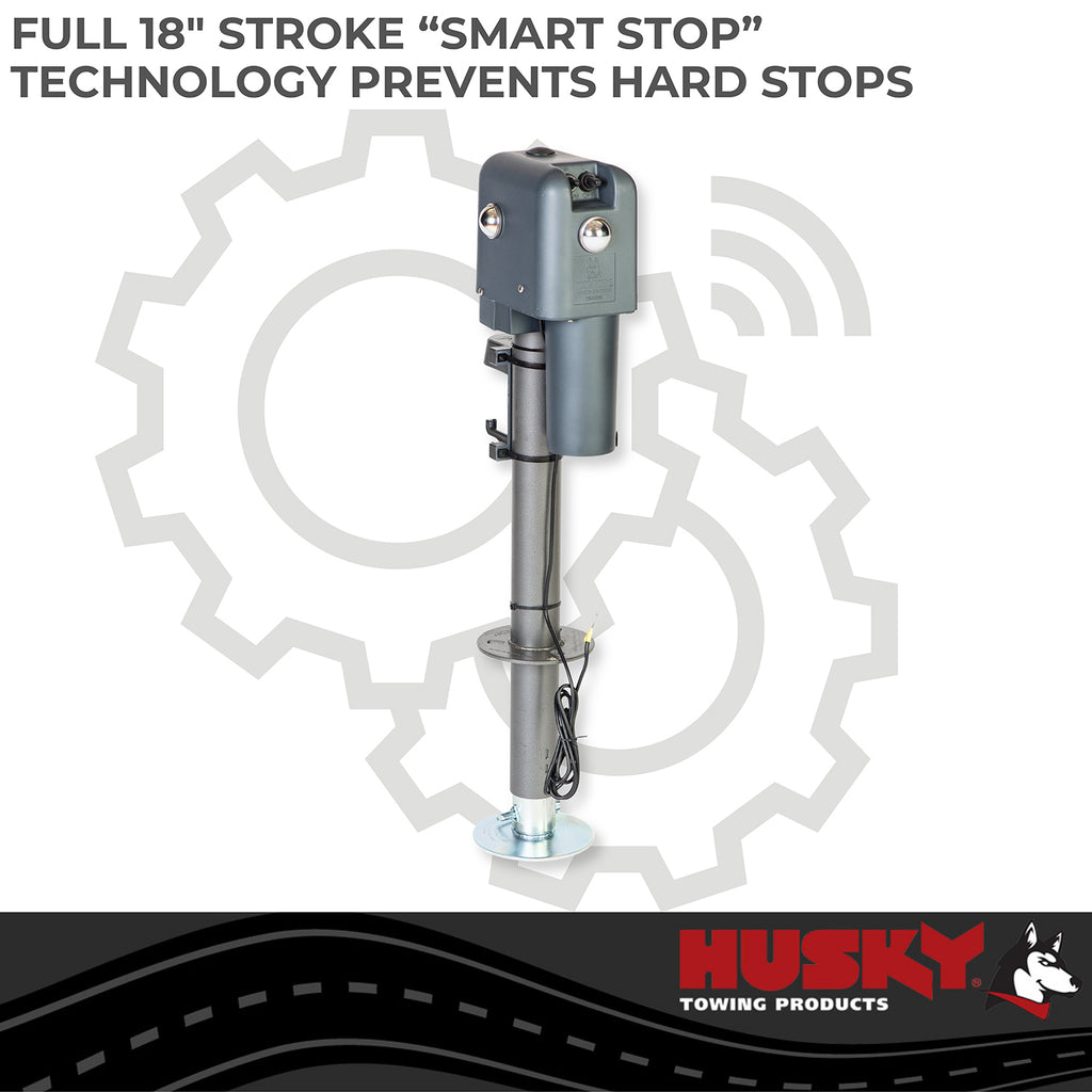 Husky Towing 87641 Elect 4500 LB Cap 18" Travel With 6" Drop Down Leg 3 St& LEDS With Remote Slvr