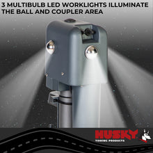 Load image into Gallery viewer, Husky Towing 87641 Elect 4500 LB Cap 18" Travel With 6" Drop Down Leg 3 St&amp; LEDS With Remote Slvr