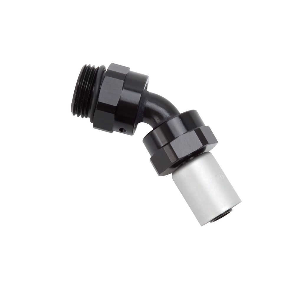 Hose-End-Crimp-On-10-Sae-Port-Male-To-8-Hose-45-Deg-Swivel-Blk-Anodized