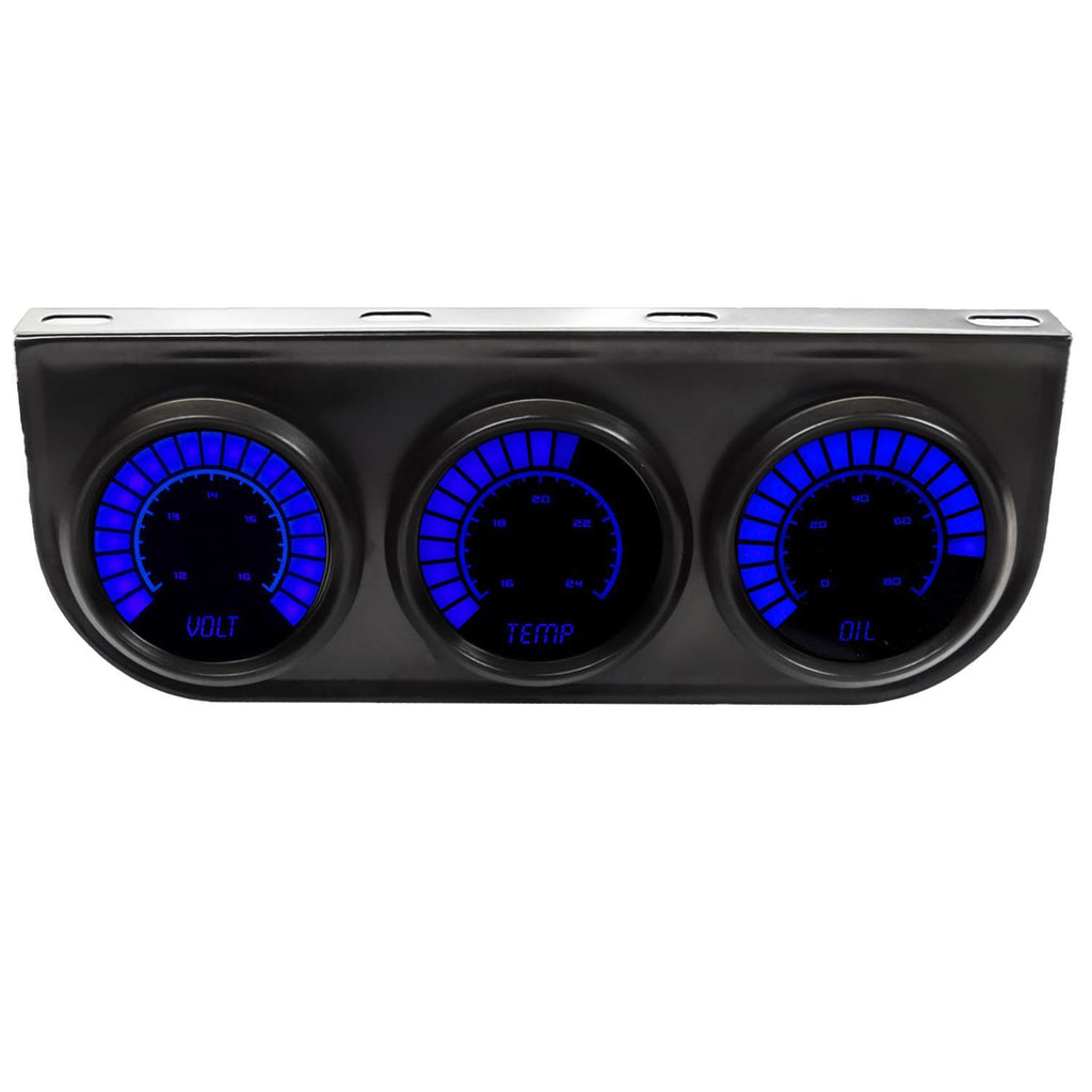 INTELLITRONIX B9333B 3 Gauge Kit LED Bargraph Panel 2-1/6 w/Blue LED