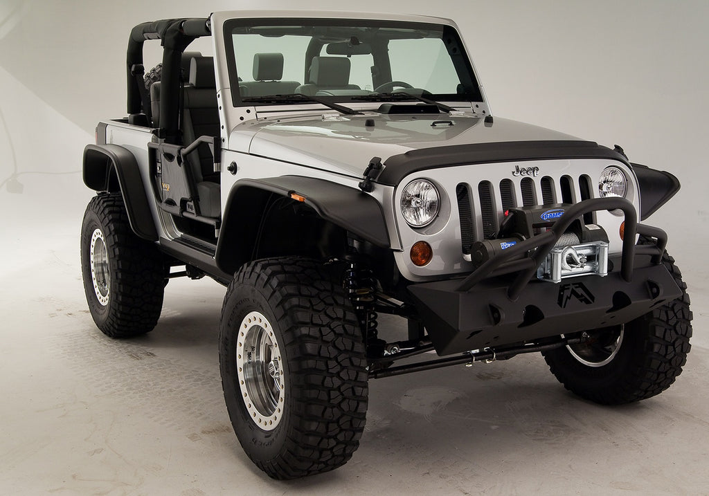 Fab Fours JK07-B1854-1 Hardcore Stubby Winch Front Bumper for Select Jeep Wrangler, Jeep Wrangler JK