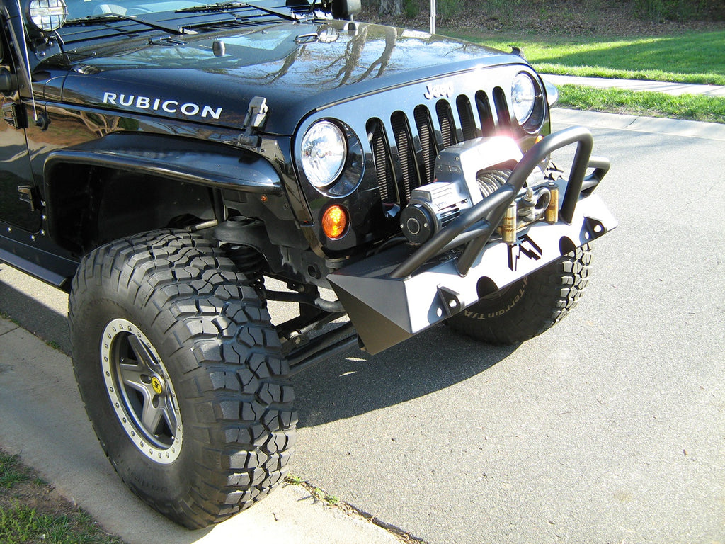 Fab Fours JK07-B1854-B Hardcore Stubby Winch Front Bumper for Select Jeep Wrangler, Jeep Wrangler JK