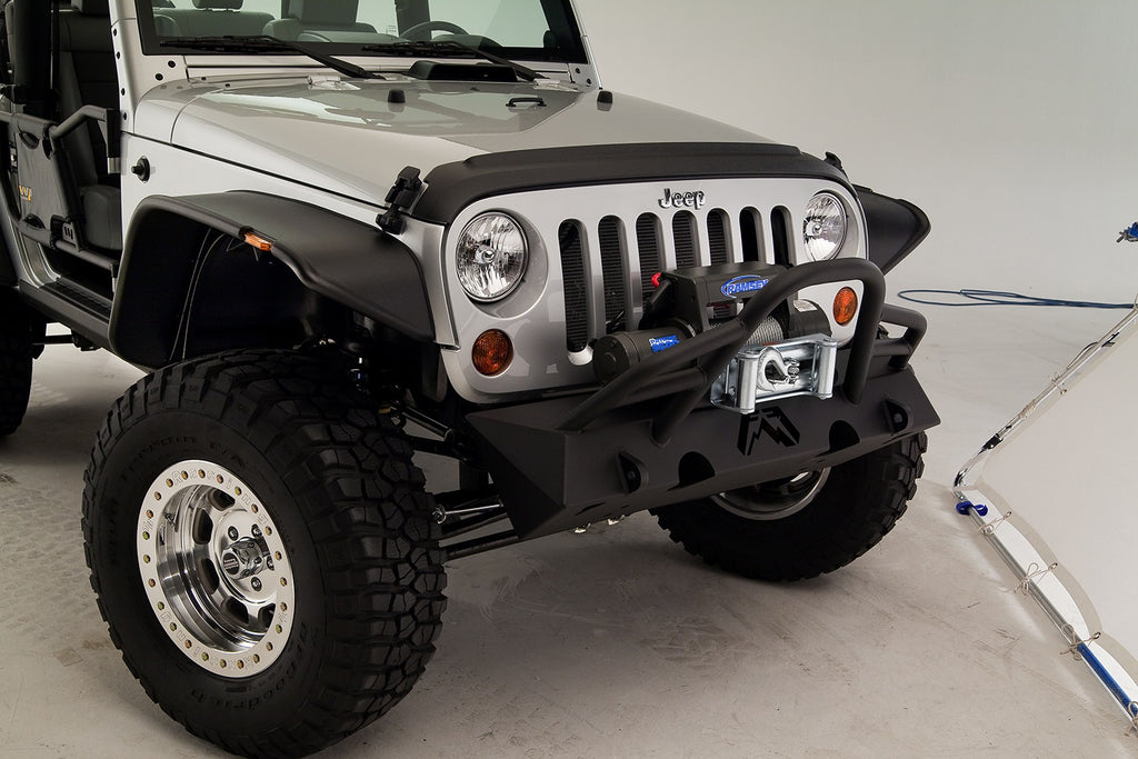 Fab Fours JK07-B1854-1 Hardcore Stubby Winch Front Bumper for Select Jeep Wrangler, Jeep Wrangler JK