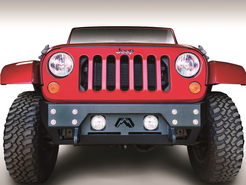 Fab Fours JK07-B1855-B FMJ Stubby Winch Front Bumper for Select Jeep Wrangler, Jeep Wrangler JK
