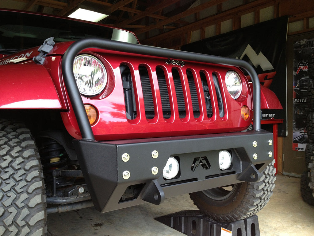 Fab Fours JK07-B1856-B FMJ Stubby Winch Front Bumper for Select Jeep Wrangler, Jeep Wrangler JK