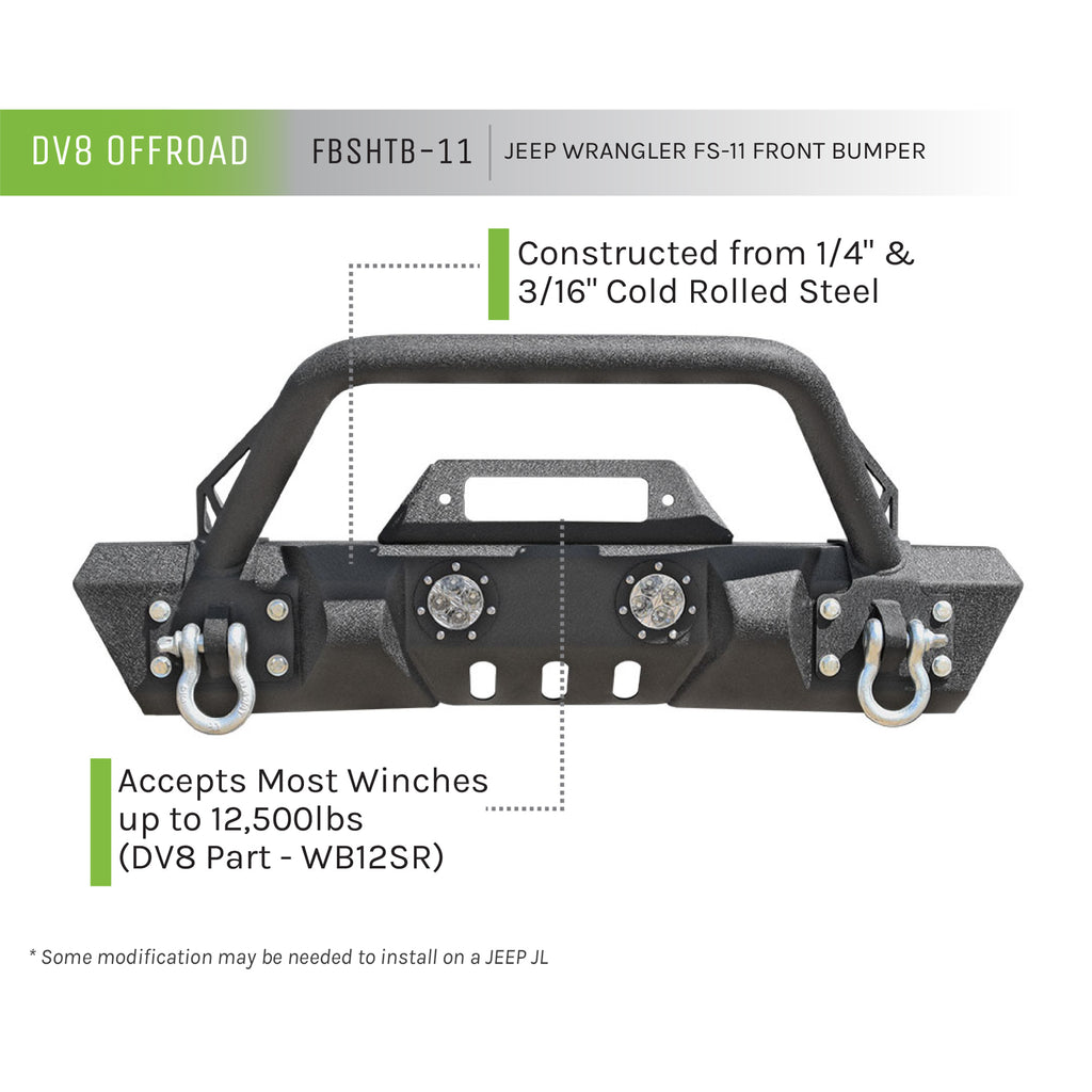 Jeep-Jk-Front-Bumper-WLed-Lights-07-18-Wrangler-Jk-Steel-Mid-Length-Stubby-WWinch-Plate-Dv8-Offroad