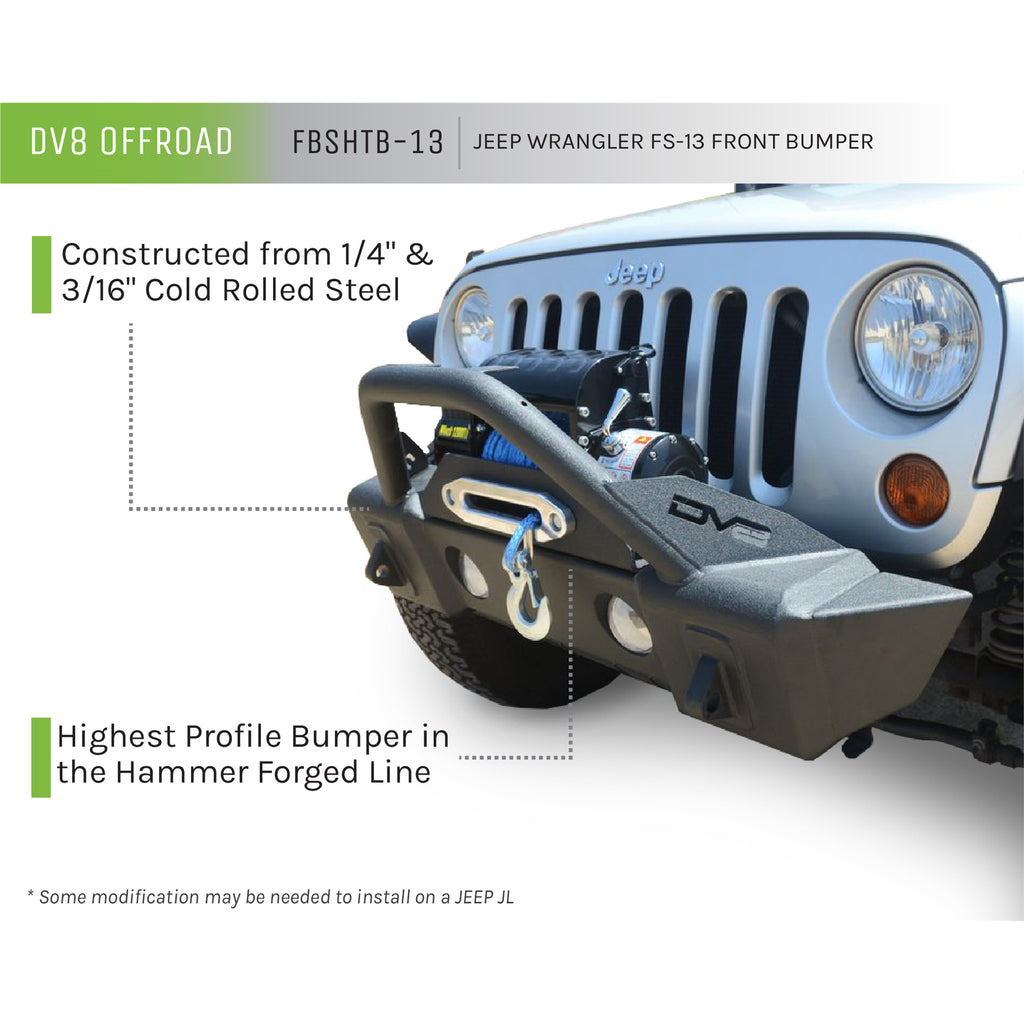 Jeep-JkJl-Front-Bumper-WFog-Light-Holes-Fs-13-07-18-Wrangler-JkJl-Steel-Stubby-Dv8-Offroad