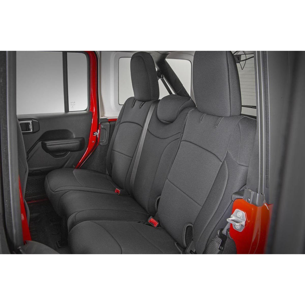 Jeep-Neoprene-Seat-Cover-Set-Black-18-20-Wrangler-Jl-Unlimited-WRear-Center-Armrest-Rough-Country