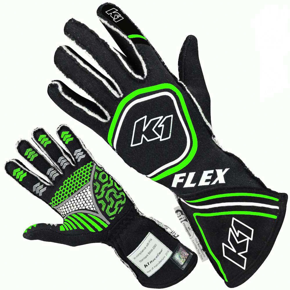 K1 RACEGEAR 23-FLX-NFV-M Glove Flex Medium Black / Flo Green SFI / FIA