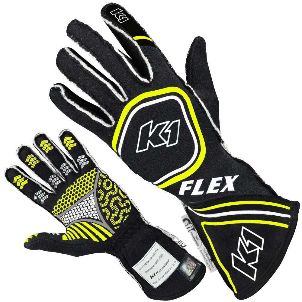 K1 RACEGEAR 23-FLX-NFY-M Glove Flex Medium Black / Flo Yellow SFI / FIA