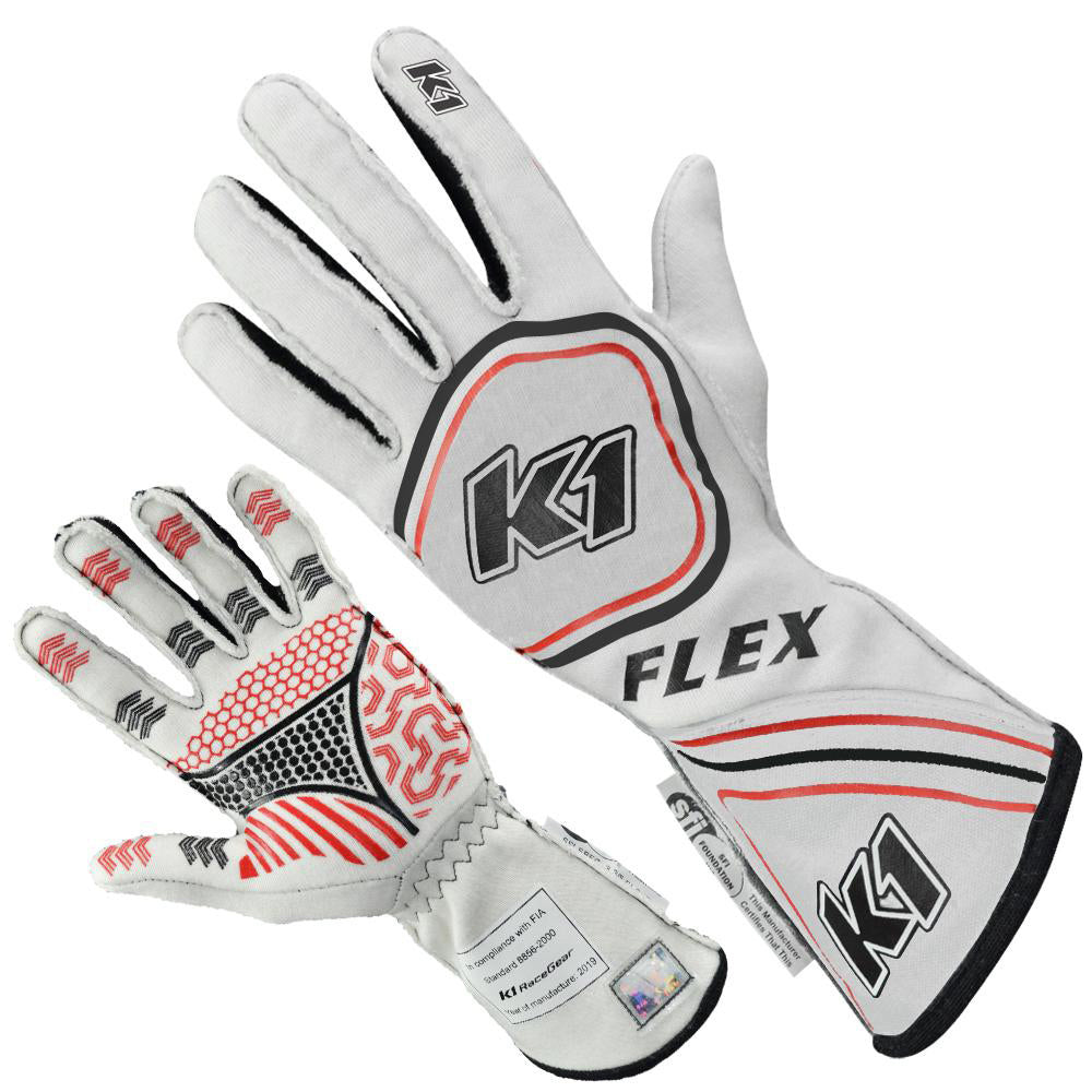 K1 RACEGEAR 23-FLX-W-M Glove Flex Medium White SFI / FIA