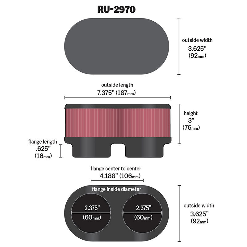 KN-Filter-Universal-Filter-2-38-Inch-Dual-Flange-107Mm-C-C-3-Inch-Height