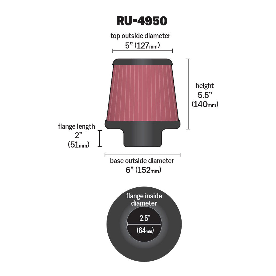 KN-Filter-Universal-Rubber-Filter-2-12-Inch-Flange-6-Inch-Base-5-Inch-Top-5-12-Inch-Height